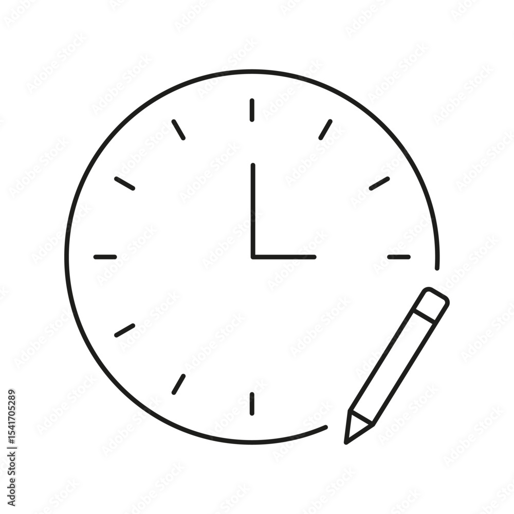 Poster clock with pencil line icon. time management, scheduling, and planning outline symbol. task organiza