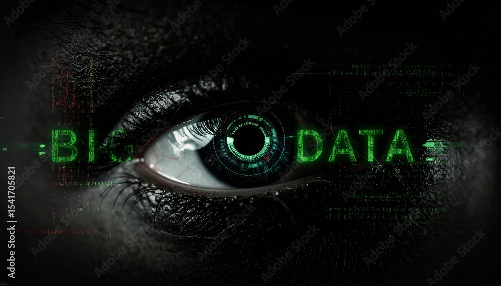 Aufkleber a close-up of an eye with 'big data' overlaid, representing digital information and surveillance. th