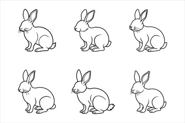 Obraz premium Six Line Art Rabbits Sitting Profile Views bunny bunnies