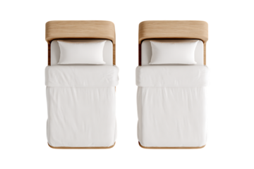 Two single beds top view isolated on transparent background