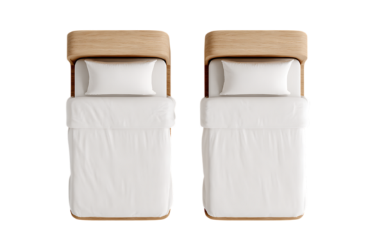 Two single beds top view isolated on transparent background