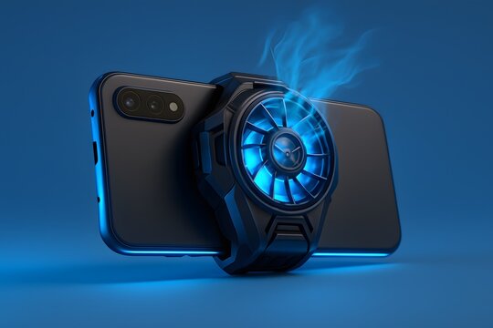Smartphone Gaming Cooler with Blue LED Fan in Action
