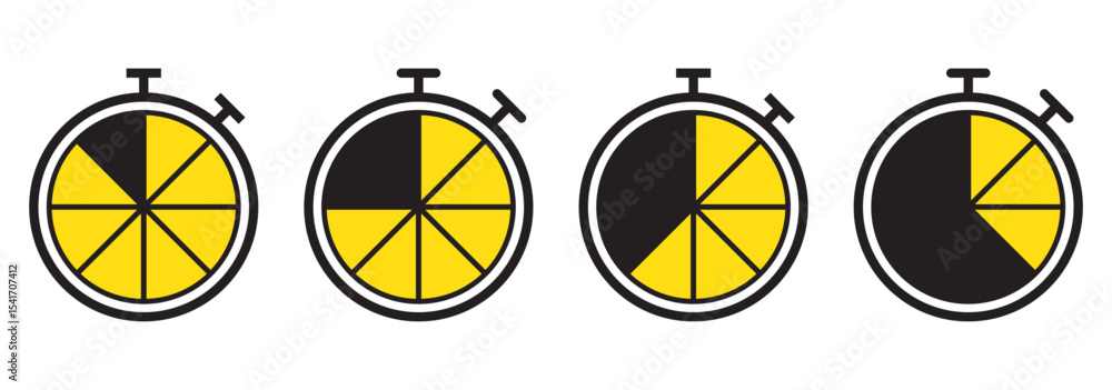 Poster stopwatch timer icon set, timer, clock, and stopwatch symbol. set of timers. countdown 15, 20, 25, 3