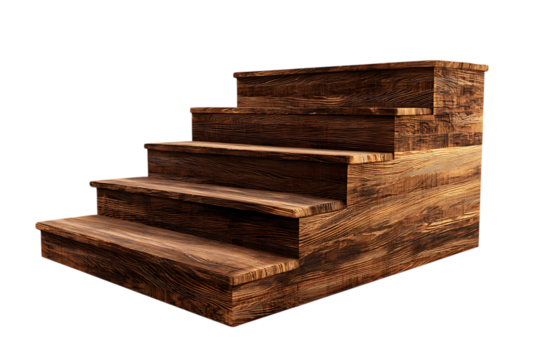 Rustic wooden steps isolated on transparent background