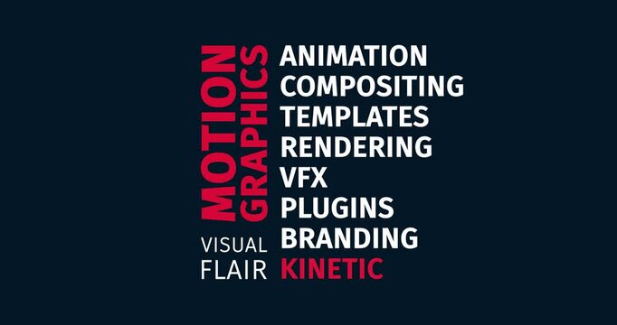 Motion Graphics Word-Cloud with Visual Flair and Kinetic Design