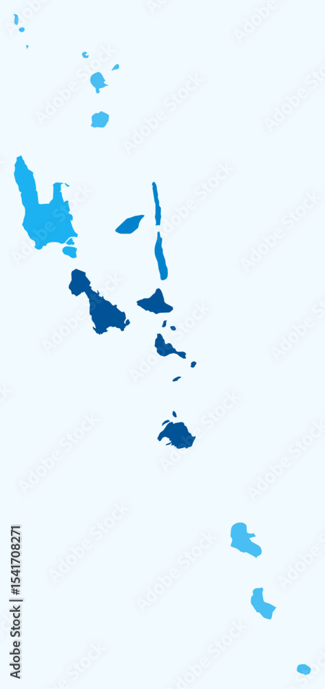 Poster map of vanuatu with regions. just a simple country border map with region division. light blue color