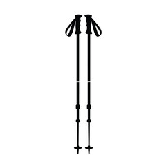 Black Silhouette Trekking Poles Vector Icon White Background