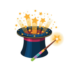 Magic Hat and Wand Sparkling Stars and Enchantment