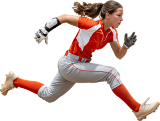 Softball Player Running Bases: Dynamic action shot of a female softball player sprinting at full speed around the bases, showcasing her athleticism, determination, and speed.
