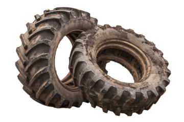 Two dirty tractor tires isolated on transparent background