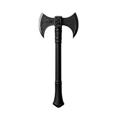 Tactical tomahawk with dual blade design, showcasing sleek black finish and intricate details