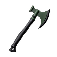 Tactical tomahawk with green blade and textured handle, ideal for outdoor activities