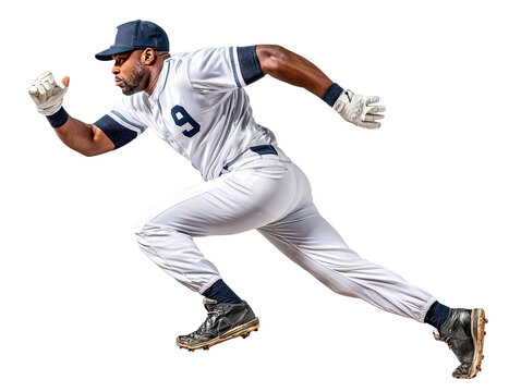 Baseball Player in Action: Dynamic baseball player in full stride, captured mid-action, exuding energy and determination as he sprints across the field, a true embodiment of athletic prowess. - Powered by Adobe