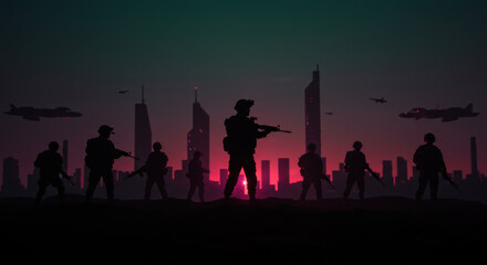 silhouettes of soldier in the night