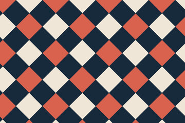 Abstract geometric pattern with coral red and navy blue diamonds