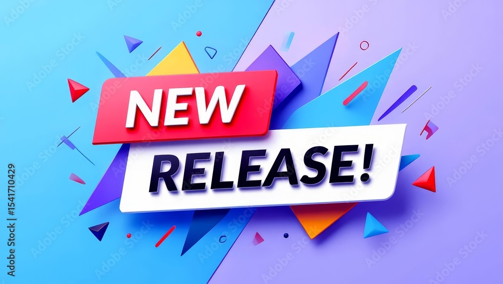 Fototapete new release banner with red tag and white text on gradient background.