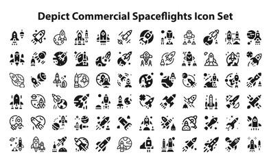 Depict commercial spaceflights Icon Set. editable stroke vector graphic elements, Essential brand presence toolkit stock illustration