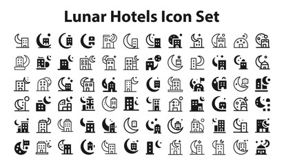 lunar hotels Icon Set. editable stroke vector graphic elements, Essential brand presence toolkit stock illustration