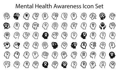 Mental Health Awareness Icon Set. editable stroke vector graphic elements, Essential brand presence toolkit stock illustration