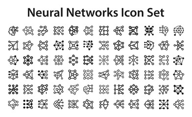 Neural networks Icon Set. Editable stroke vector graphic elements, Essential brand presence toolkit stock illustration
