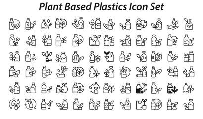 plant-based plastics Icon Set Vector. editable stroke vector graphic elements, Essential brand presence toolkit stock illustration