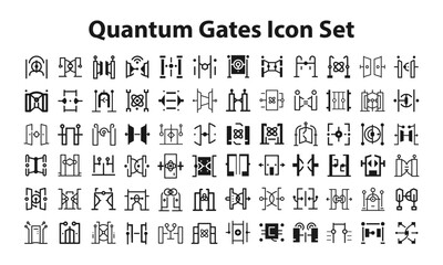quantum gates Icon Set. editable stroke vector graphic elements, Essential brand presence toolkit stock illustration