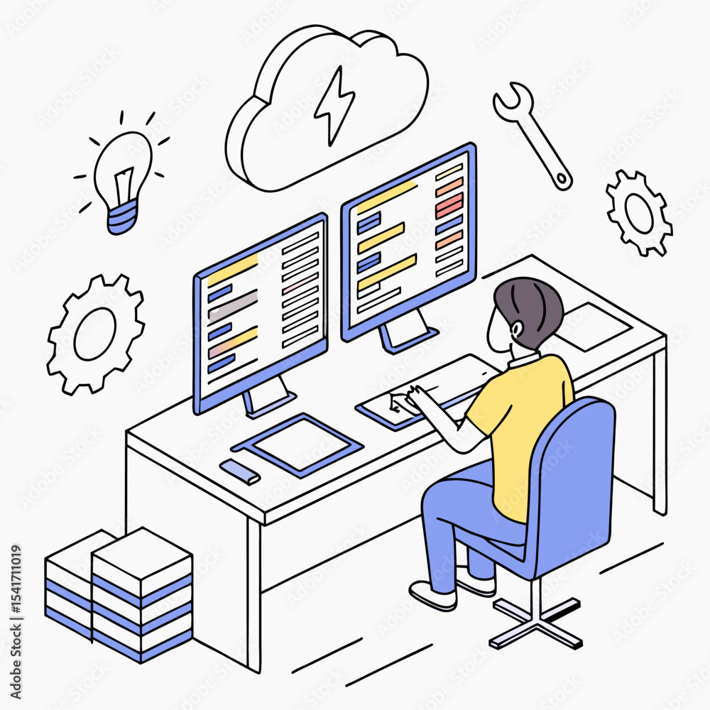 Aufkleber modern software development workspace with a minimalist style..eps