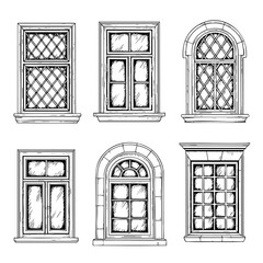 Types of Windows Hand Drawn Sketch in one Picture, on a Transparent Isolated PNG Background