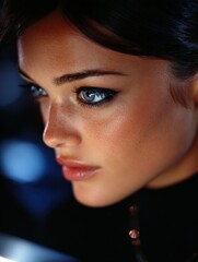 Close-up portrait of a woman with striking eyes