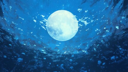 Underwater View of the Full Moon Through Rippling Water Surface