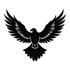 Obraz premium Eagle flying with wide wings in black vector silhouette style