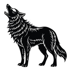 Obraz premium Wolf and dog vector illustration black and white silhouette icon isolated animal drawing wildlife canine mammal vector design