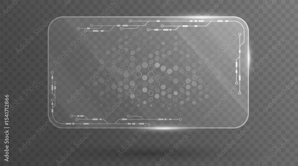Poster sci-fi digital glass panel with shining circuit lines and hexagonal pattern for cyber id card isolat