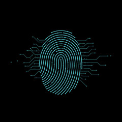 Digital fingerprint with circuit lines on black background