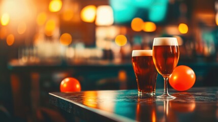 Enjoying craft beers at a cozy bar during a lively evening