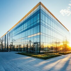 Modern Glass Building at Sunset