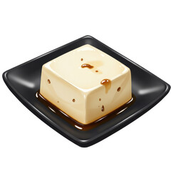 Square tofu block drizzled with soy sauce