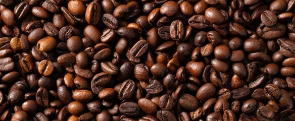 Fototapeta premium The rich texture of roasted coffee beans in a natural setting