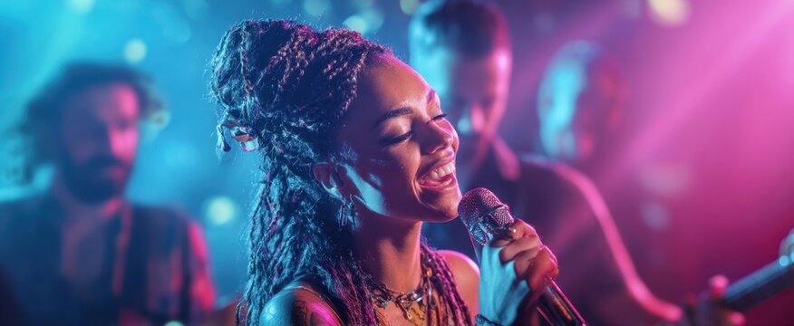 The vibrant singer captivating the crowd with an electrifying live performance