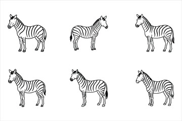 Obraz premium Six Black and White Zebra Illustrations Side Profile
