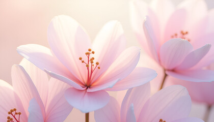Fototapeta premium Close-Up of Light Pink Flowers with Soft Lighting - wallpaper