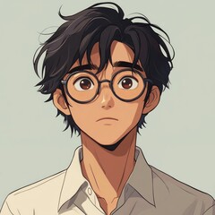 Youthful anime portrait, slight pensive expression