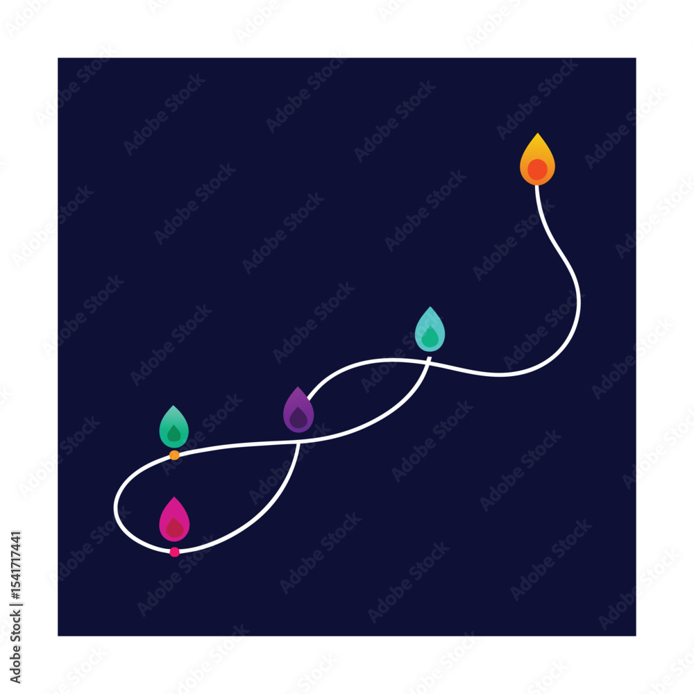 Poster abstract and colorful string of lights illustration with a dark blue background