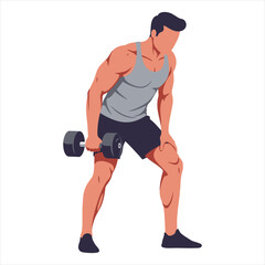 Gym Athlete Performing Dumbbell Row Vector - Man Training Back and Biceps for Strength, Fitness and Bodybuilding