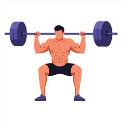 Weightlifter Performing Barbell Front Squat Vector - Muscular Man Training in Gym for Strength, Fitness and Bodybuilding