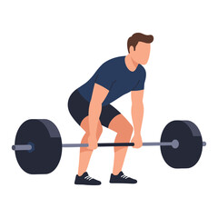 Weightlifter Preparing for Barbell Deadlift Vector - Male Athlete Training in Gym for Strength, Fitness and Bodybuilding