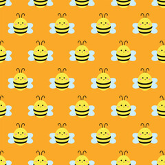 Cute vector cartoon pattern with yellow bees