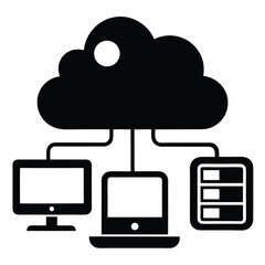 Cloud Computing Network Diagram Illustrating Server Connections and Data Storage Among Multiple Devices Representing Technological Infrastructure