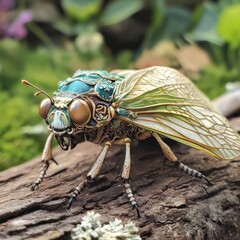 Ornate insect on wood, detailed close-up