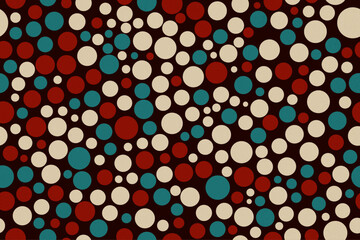 Artistic colorful circles seamless pattern showing layered circle shapes in warm tones on a deep background ideal for textile or digital use